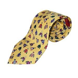 Alynn Neckwear Silk Tie Yellow Jockey Racing Colors Horse Equestrian Vintage